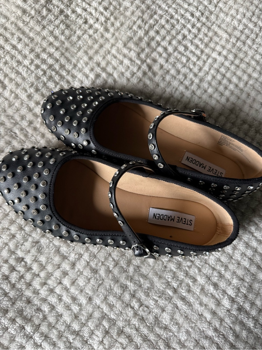 Steve Madden Black Studded Mary-Jane Flats with Silver Accents